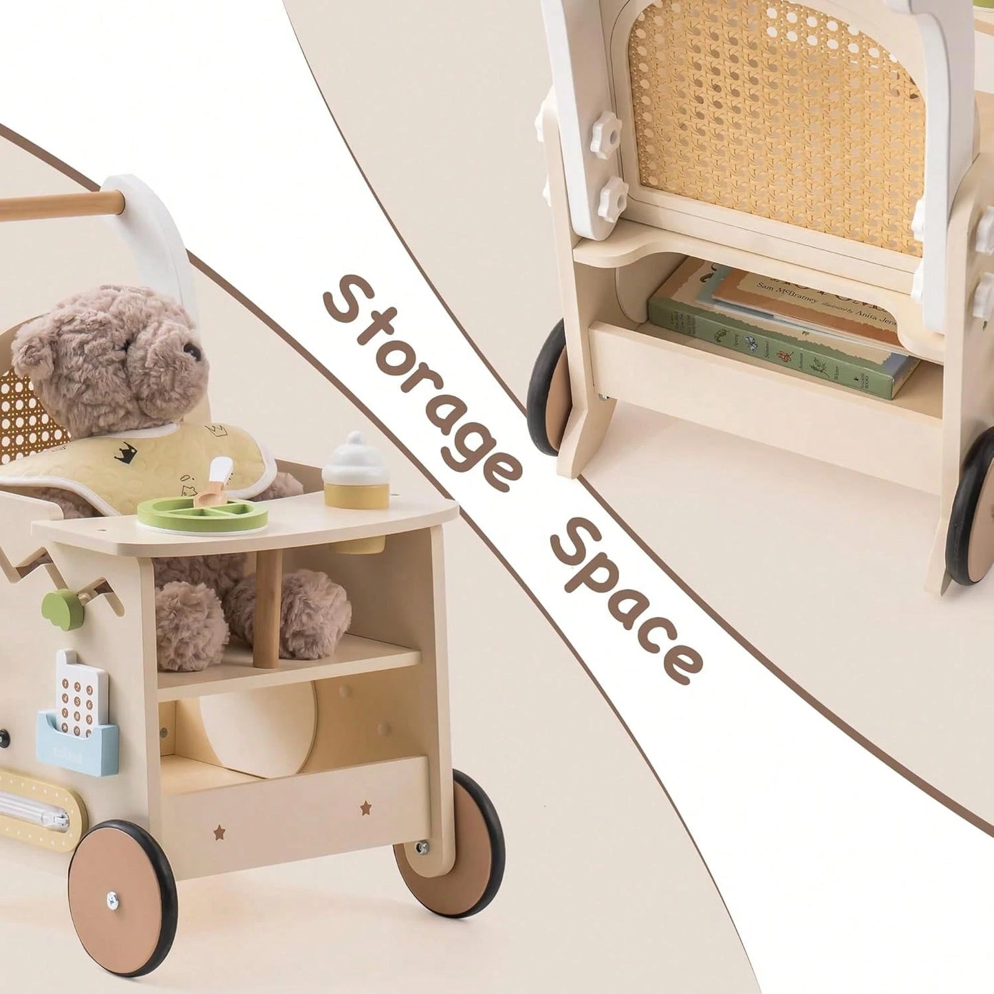 Robotime Wooden Baby Walker, Baby Push Walker, Baby Activity Center- Toddler Walking Activity Center Push Walker With Safety Brake, Baby Walker For Motor Skills