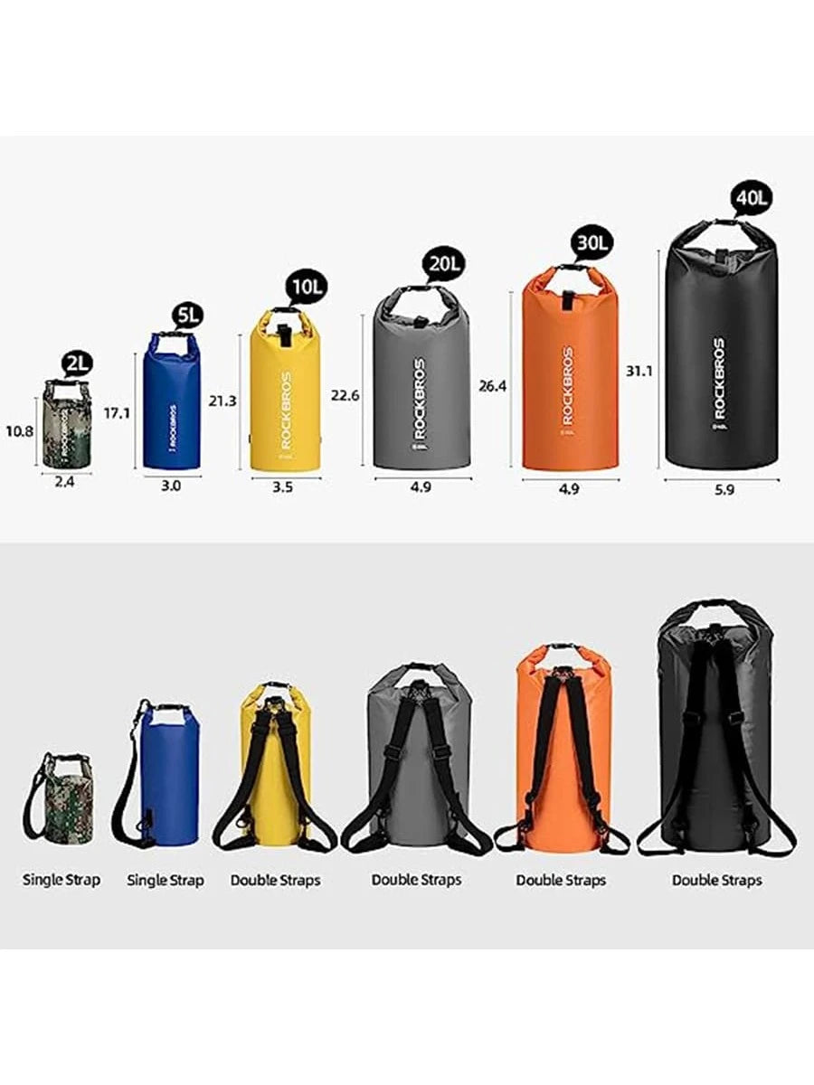 ROCKBROS Waterproof Dry Bag Heavy Durable Beach Backpack 2L 5L 10L 20L Floating Dry Sack For Boating Kayaking Camping Swimming Rafting Hiking Fishing