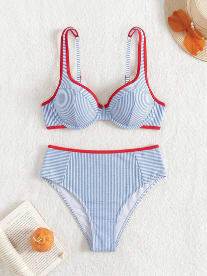 ROMWE Avant 26SS Spring/Summer Sexy Striped Bikini Set With Underwire And Contrast Color, Suitable For Vacation