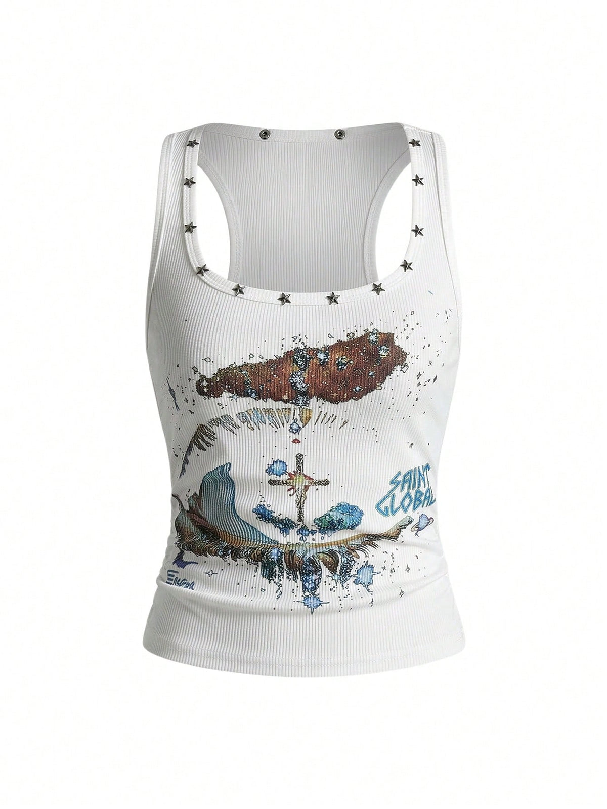 ROMWE Avant Women's Retro Baddie Unisex Streetwear Starry Sky & Rivet Print Tank Top