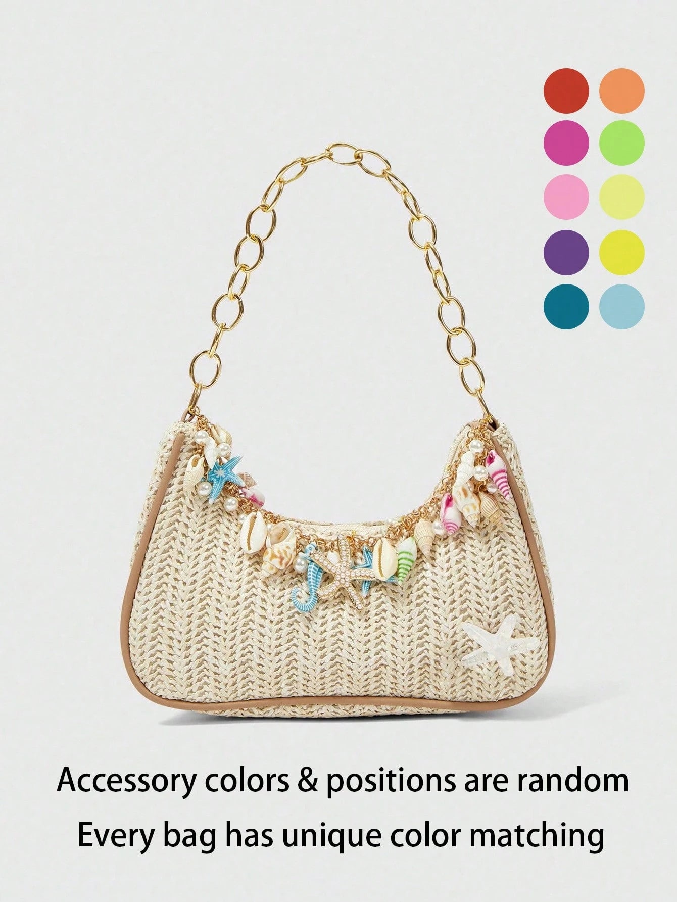 ROMWE Fairycore 1pc Summer Beach Starfish Series Shell & Seashell Woven Shoulder Hand Carry Bag