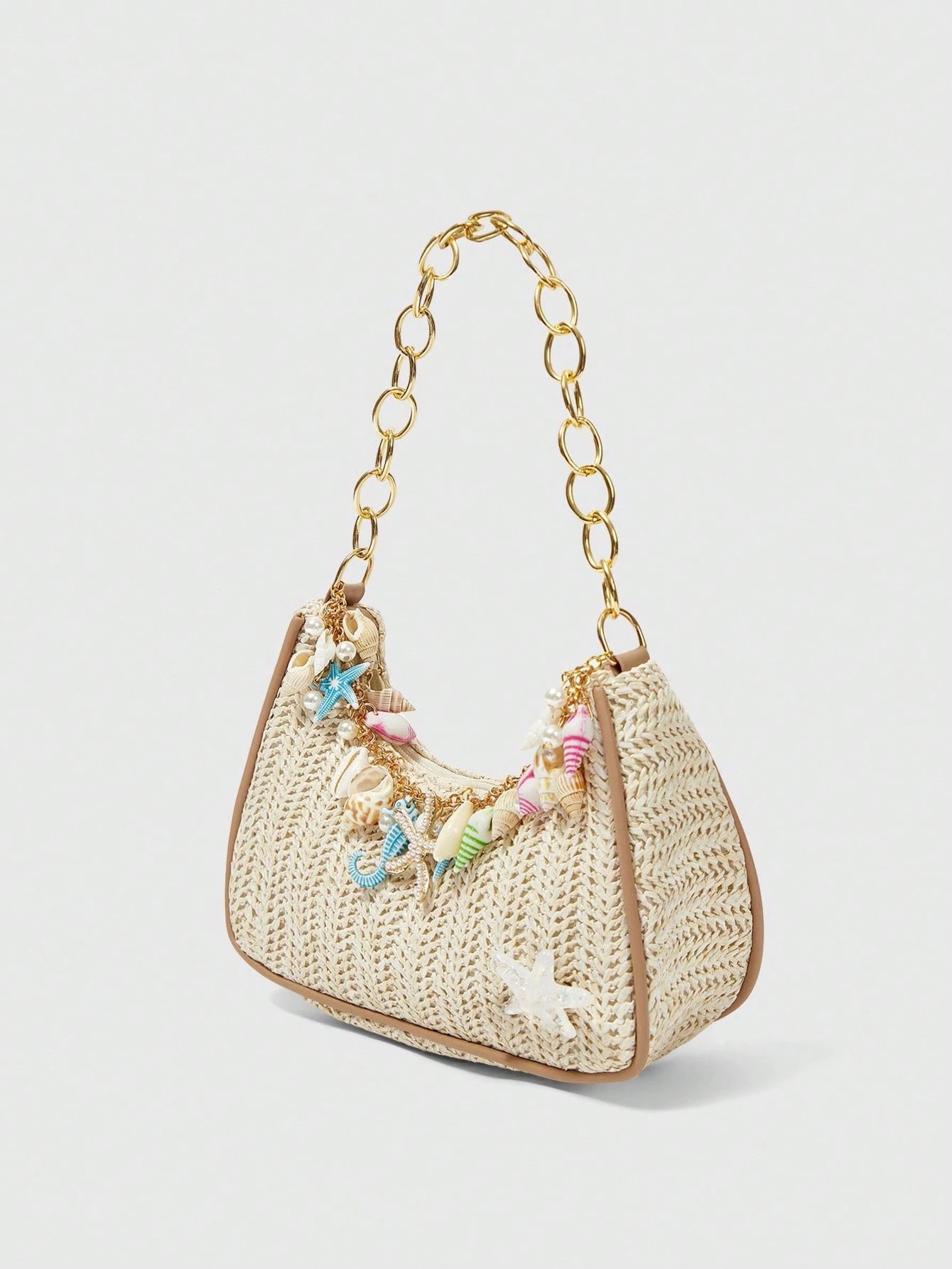 ROMWE Fairycore 1pc Summer Beach Starfish Series Shell & Seashell Woven Shoulder Hand Carry Bag