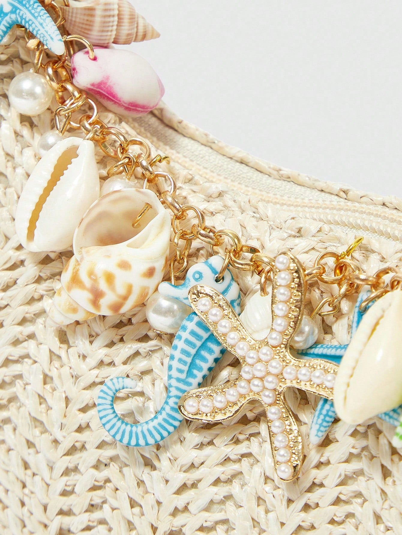 ROMWE Fairycore 1pc Summer Beach Starfish Series Shell & Seashell Woven Shoulder Hand Carry Bag