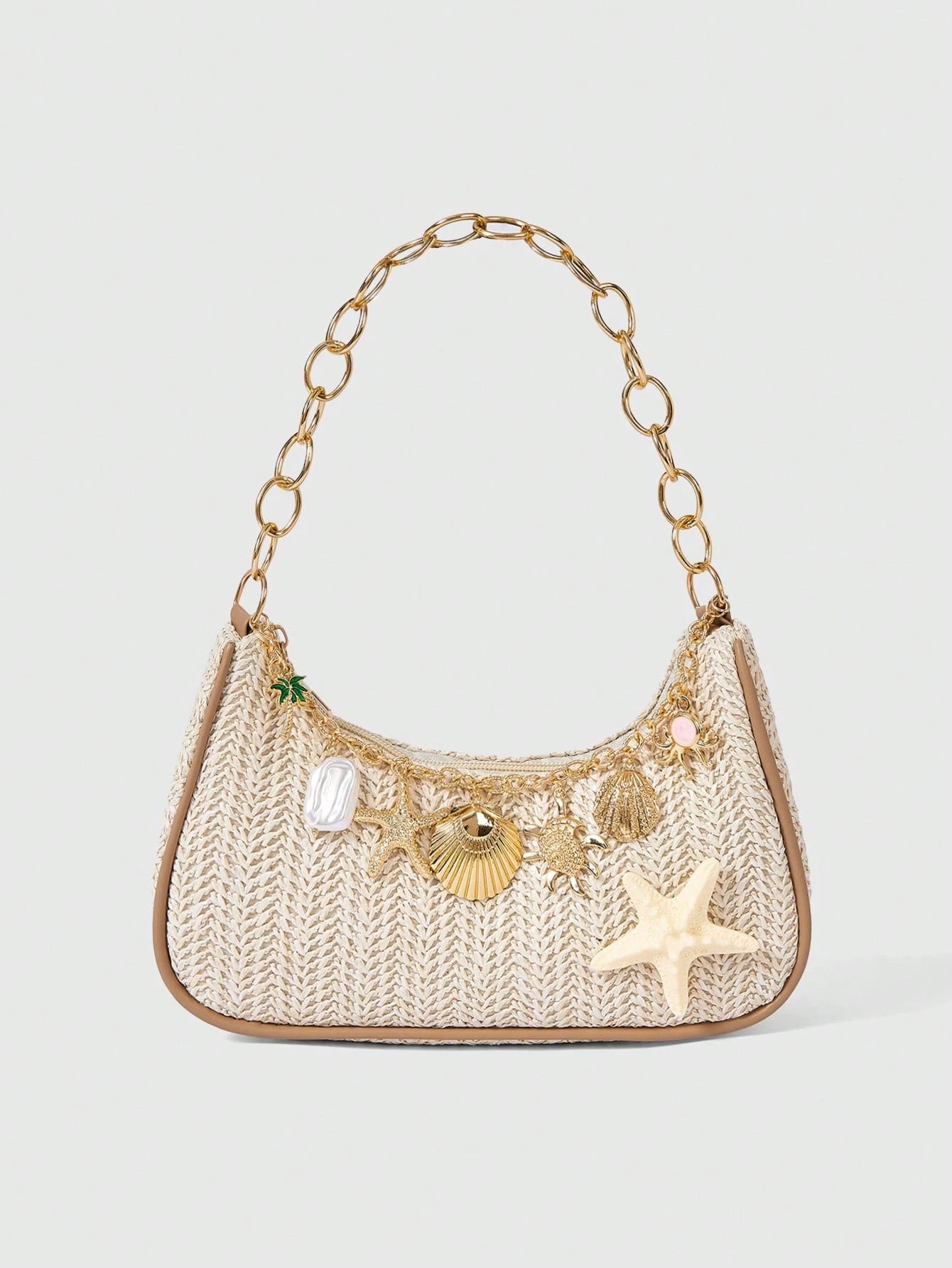 ROMWE Fairycore 1pc Summer Beach Starfish Series Shell & Seashell Woven Shoulder Hand Carry Bag