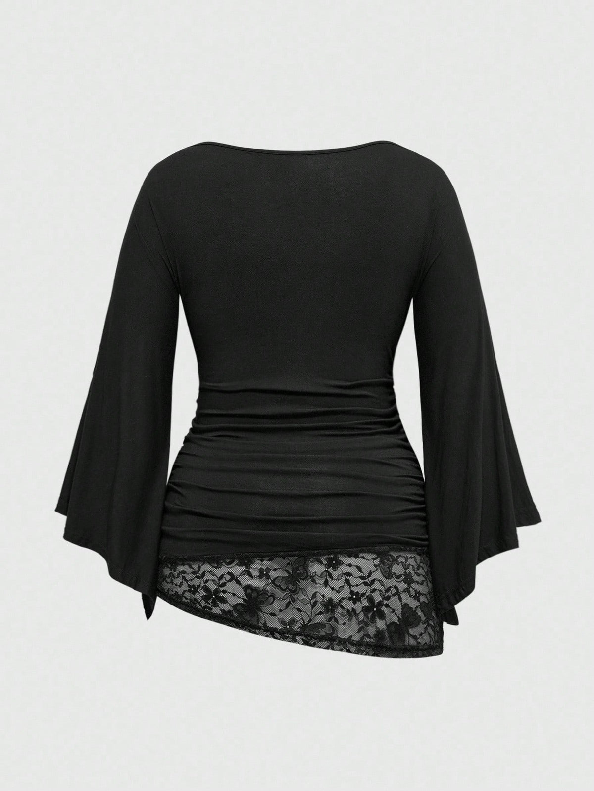 ROMWE Goth Spring/Summer Plus Size Loose Batwing Sleeve Lace Trim Draped Neck T-Shirt For Women
