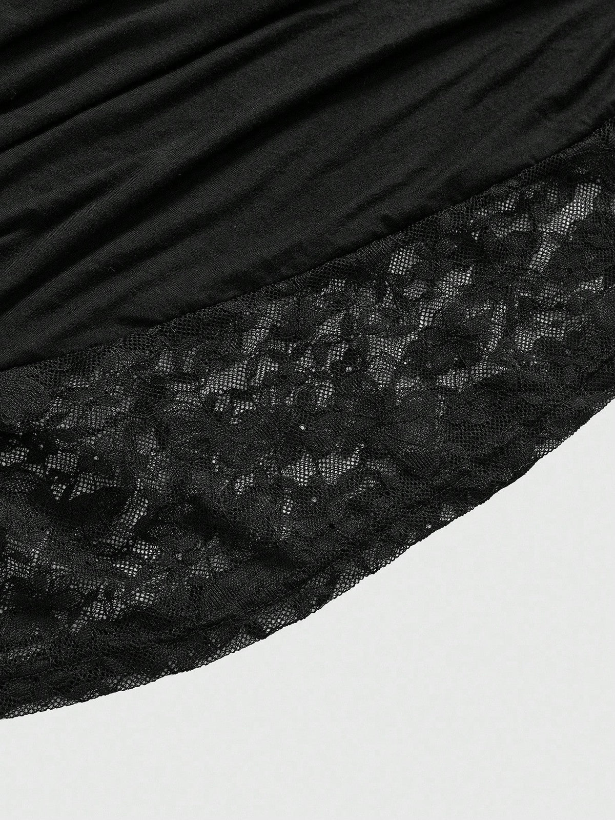 ROMWE Goth Spring/Summer Plus Size Loose Batwing Sleeve Lace Trim Draped Neck T-Shirt For Women