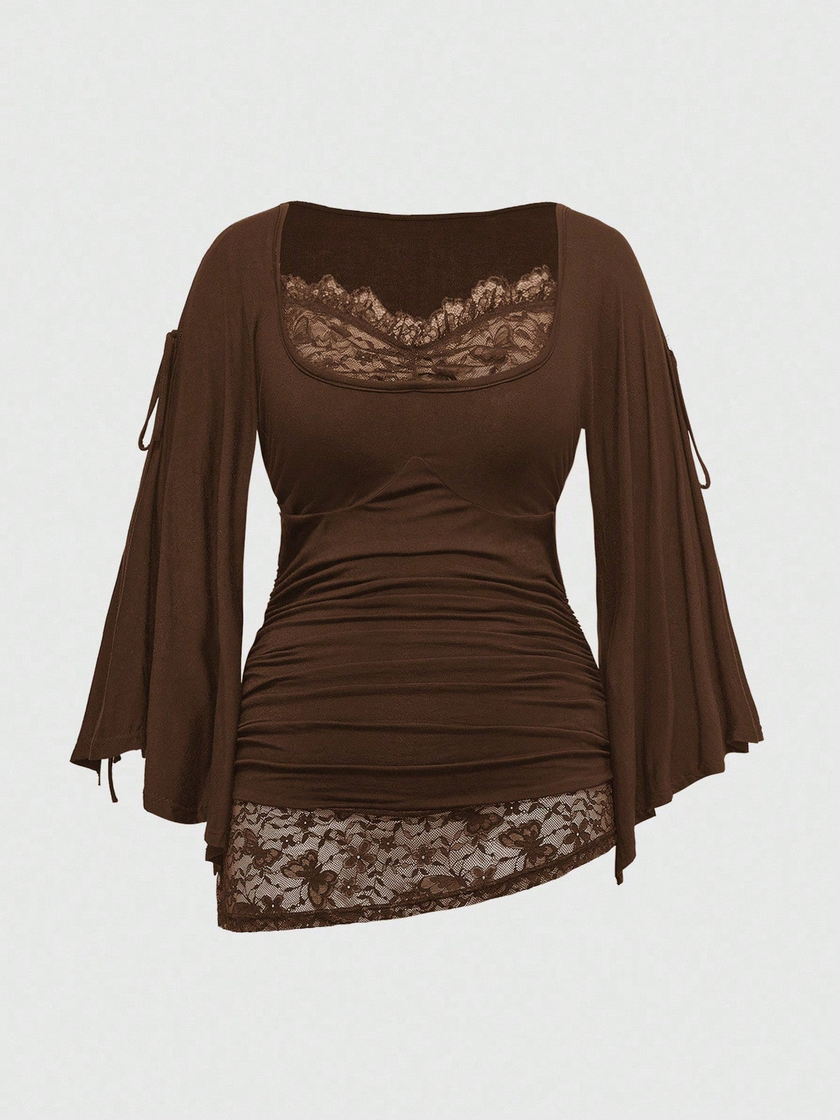 ROMWE Goth Spring/Summer Plus Size Loose Batwing Sleeve Lace Trim Draped Neck T-Shirt For Women