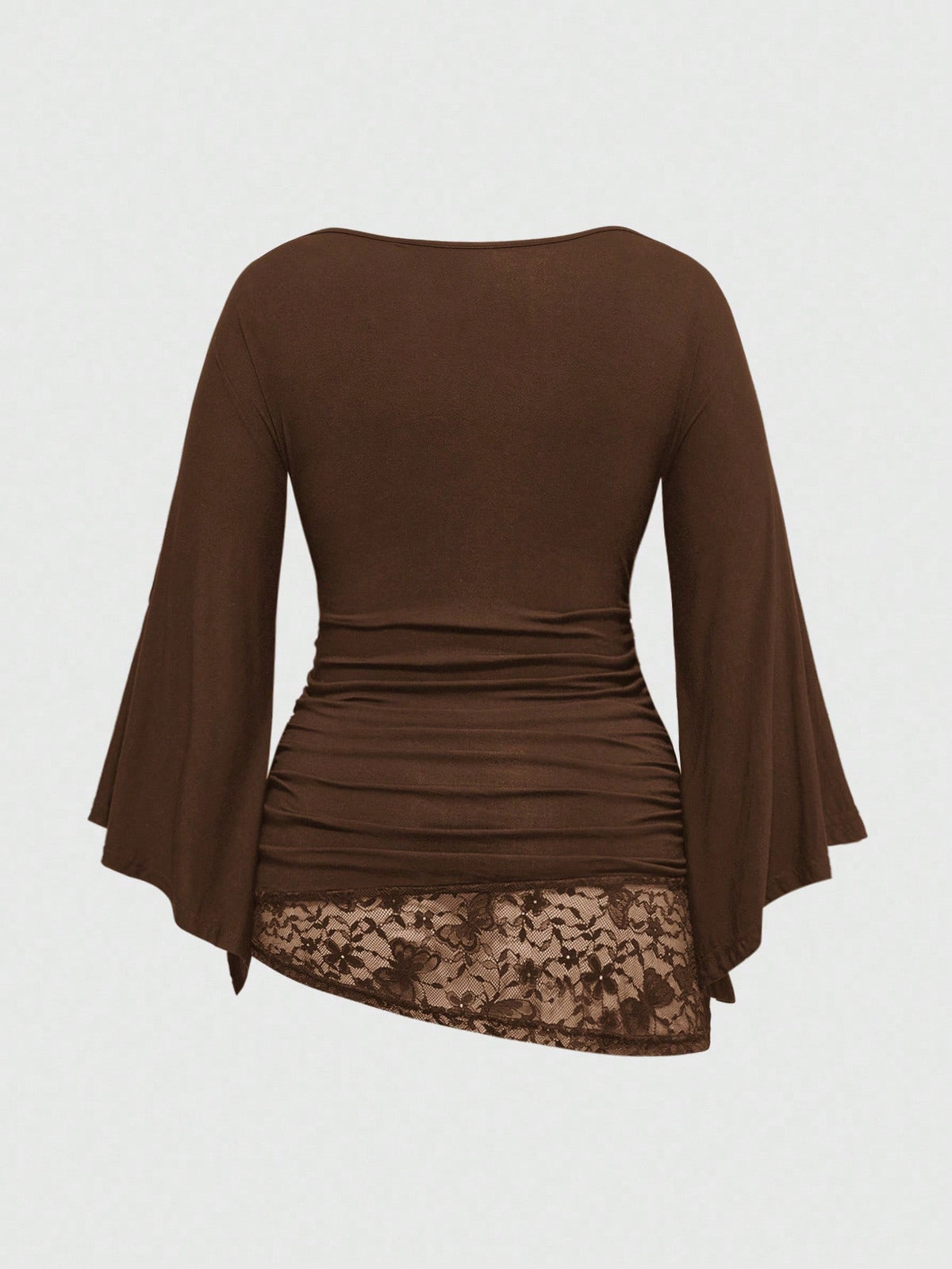ROMWE Goth Spring/Summer Plus Size Loose Batwing Sleeve Lace Trim Draped Neck T-Shirt For Women