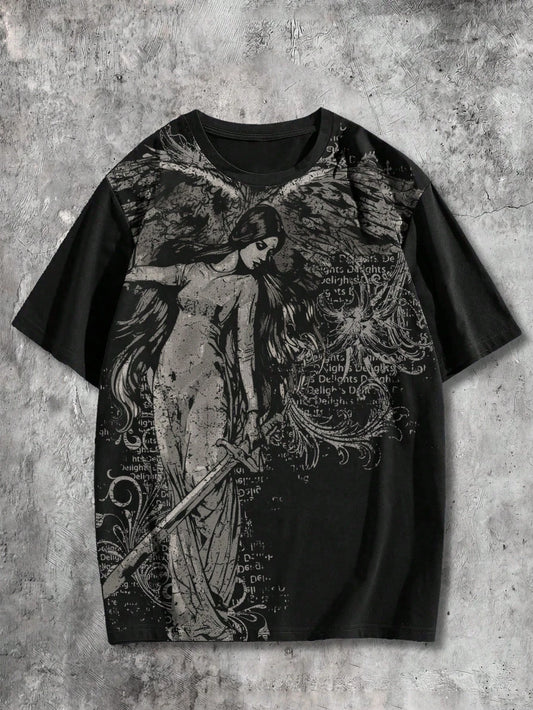 ROMWE MEN Goth Men's Casual Graphic Print T-Shirt, Summer