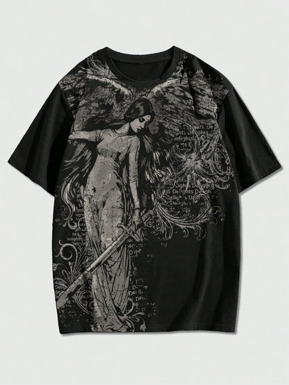 ROMWE MEN Goth Men's Casual Graphic Print T-Shirt, Summer