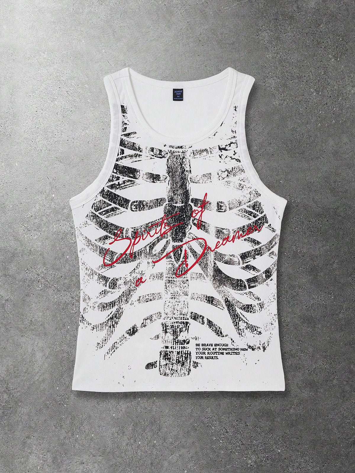 ROMWE MEN Goth Men's Round Neck Sleeveless Wide Strap Casual Fashion Printed Tank Top, Summer