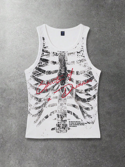ROMWE MEN Goth Men's Round Neck Sleeveless Wide Strap Casual Fashion Printed Tank Top, Summer