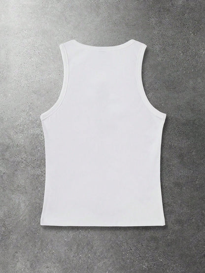 ROMWE MEN Goth Men's Round Neck Sleeveless Wide Strap Casual Fashion Printed Tank Top, Summer