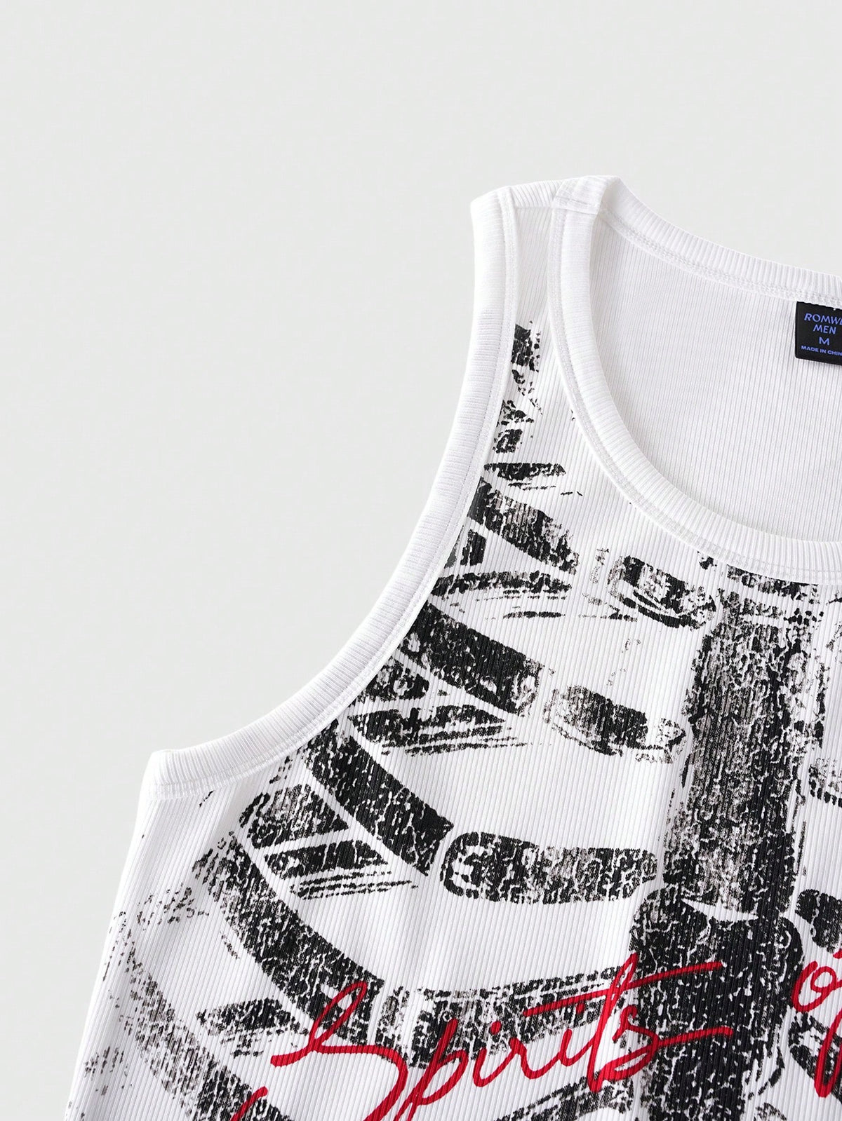 ROMWE MEN Goth Men's Round Neck Sleeveless Wide Strap Casual Fashion Printed Tank Top, Summer