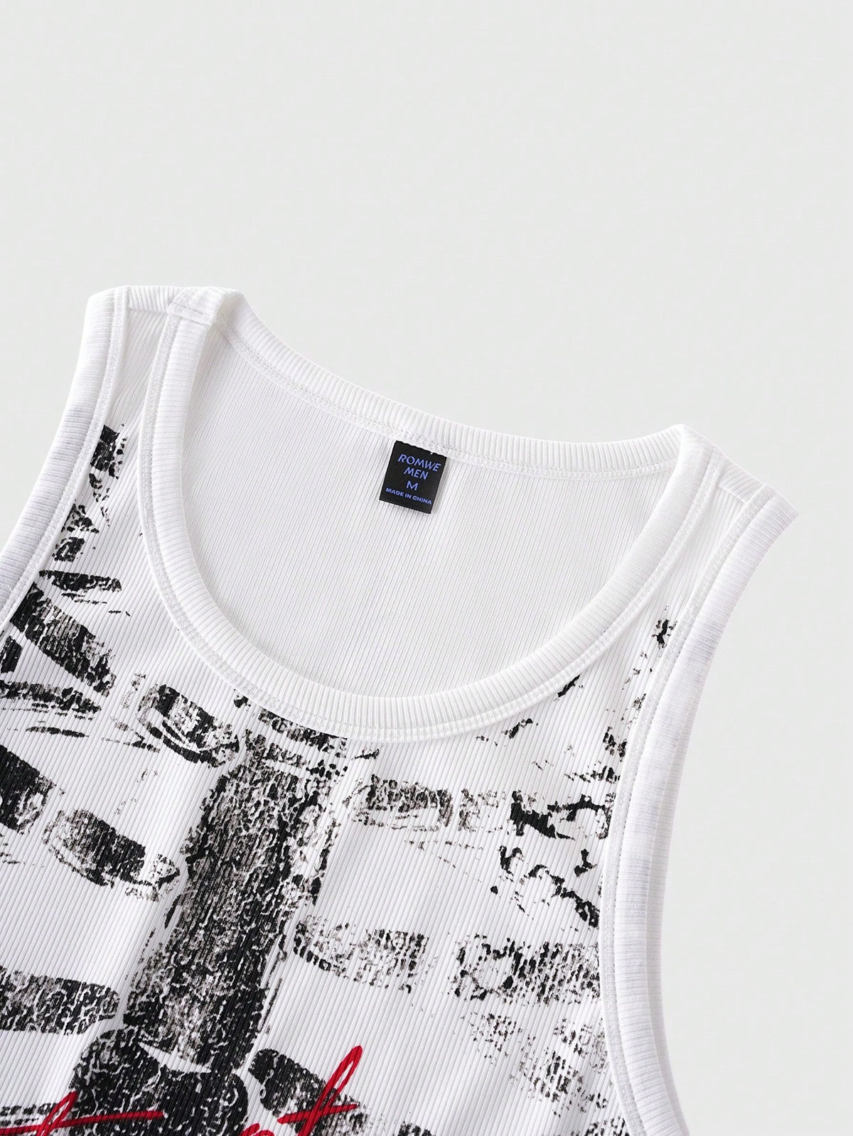 ROMWE MEN Goth Men's Round Neck Sleeveless Wide Strap Casual Fashion Printed Tank Top, Summer