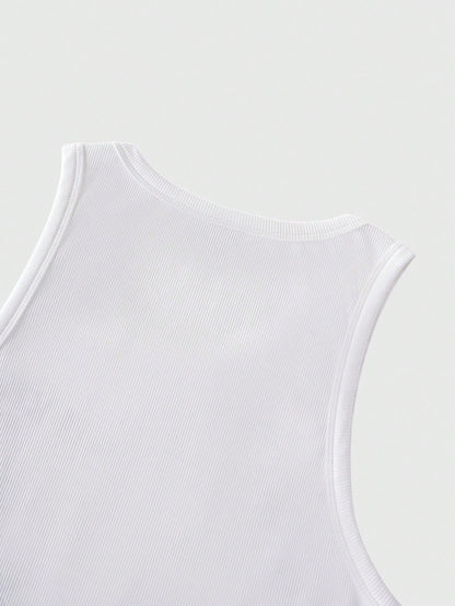 ROMWE MEN Goth Men's Round Neck Sleeveless Wide Strap Casual Fashion Printed Tank Top, Summer