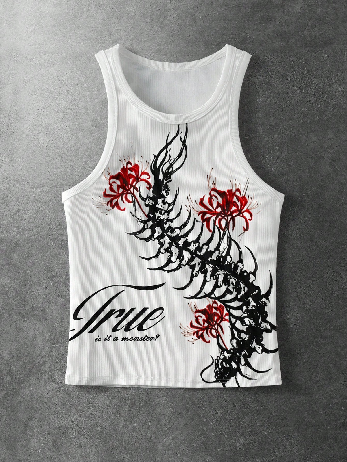 ROMWE MEN Goth Men's Round Neck Sleeveless Wide Strap Casual Fashion Printed Tank Top, Summer