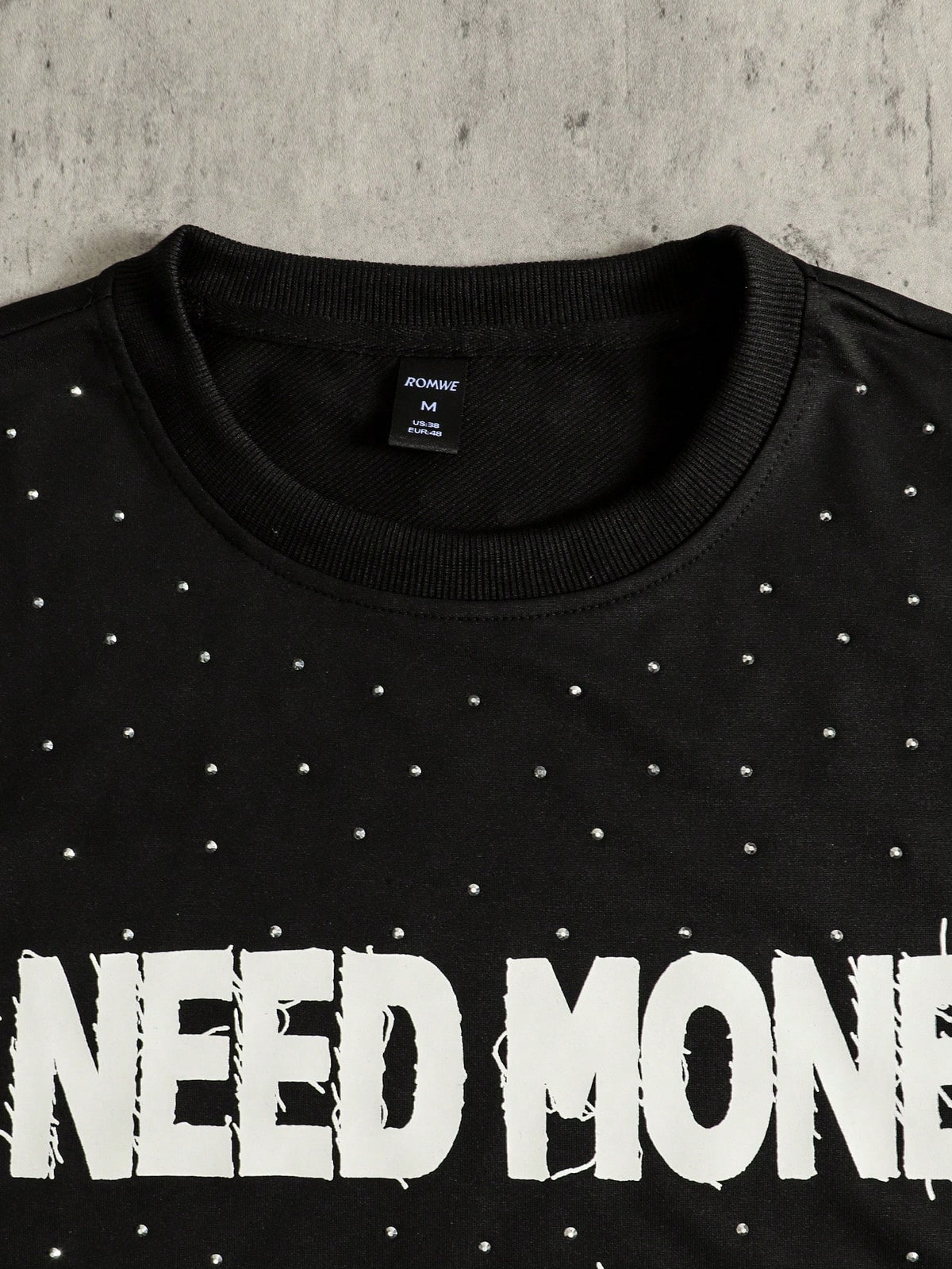 ROMWE MEN Street Life Men's Sparkling Diamond Craft Loose Fit 3/4 Sleeve T-Shirt