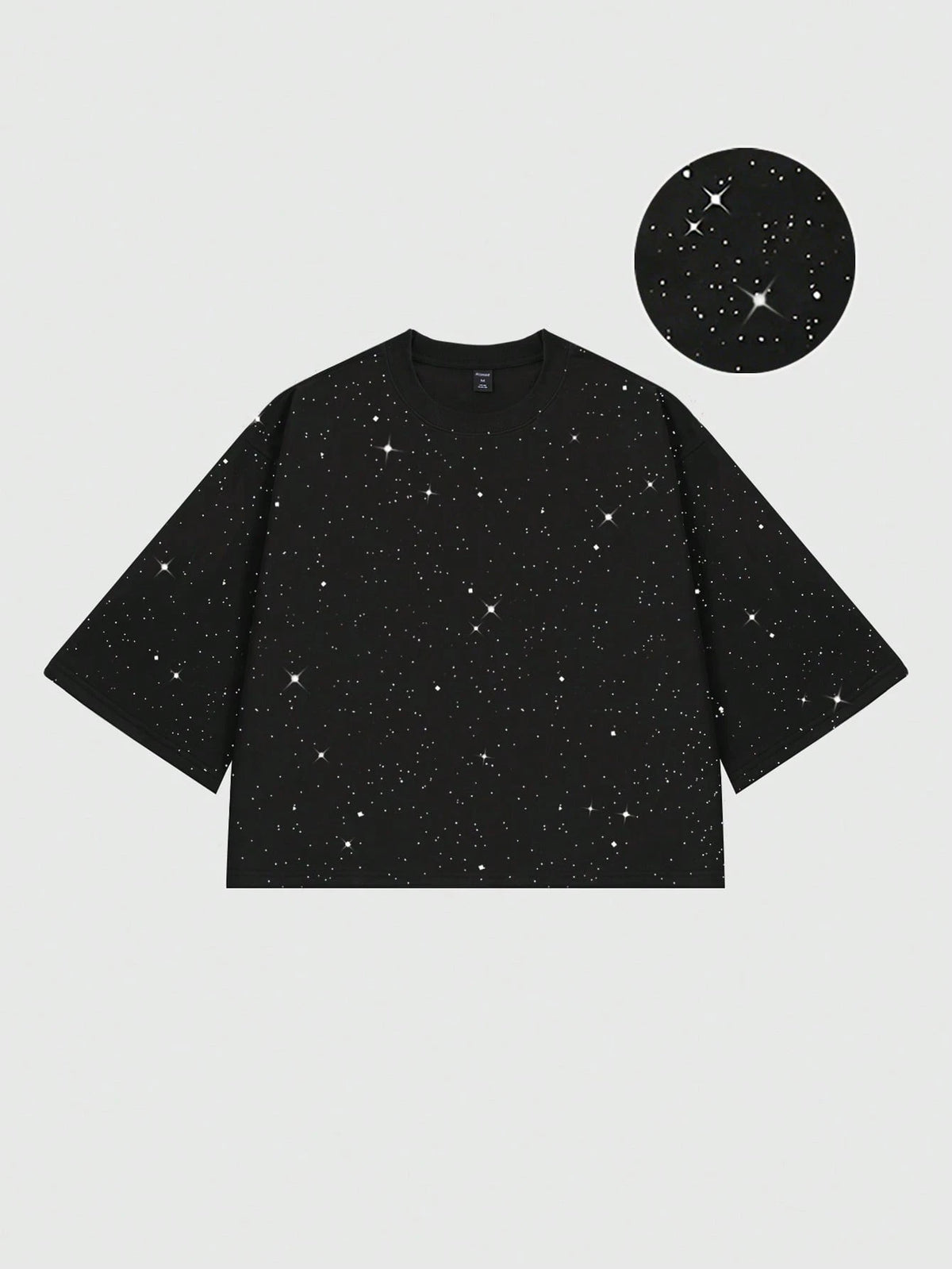 ROMWE MEN Street Life Men's Sparkling Diamond Craft Loose Fit 3/4 Sleeve T-Shirt