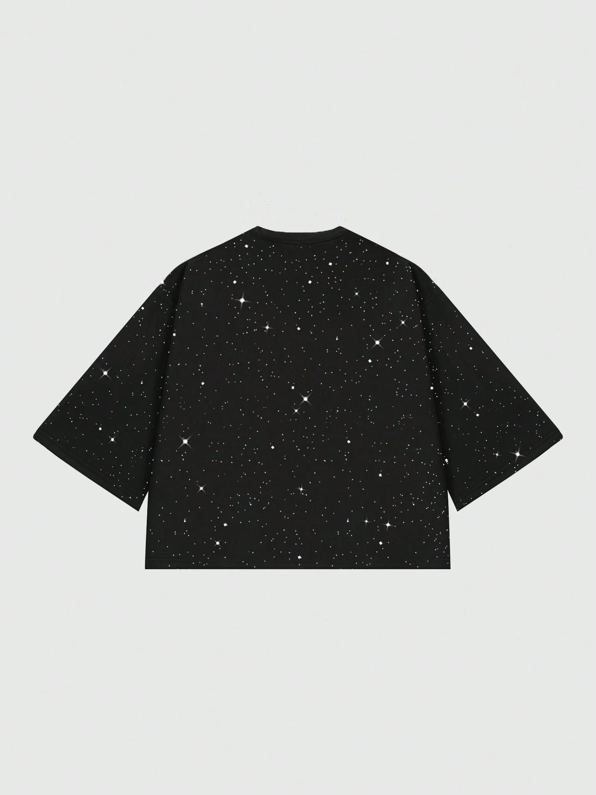 ROMWE MEN Street Life Men's Sparkling Diamond Craft Loose Fit 3/4 Sleeve T-Shirt