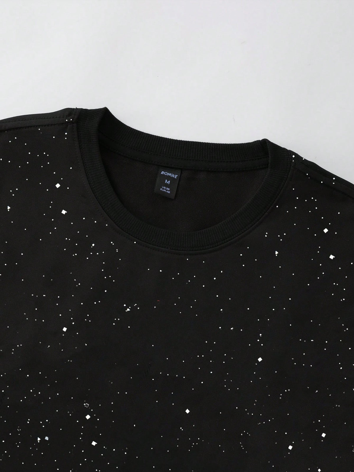 ROMWE MEN Street Life Men's Sparkling Diamond Craft Loose Fit 3/4 Sleeve T-Shirt