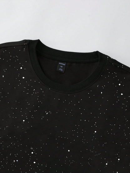ROMWE MEN Street Life Men's Sparkling Diamond Craft Loose Fit 3/4 Sleeve T-Shirt