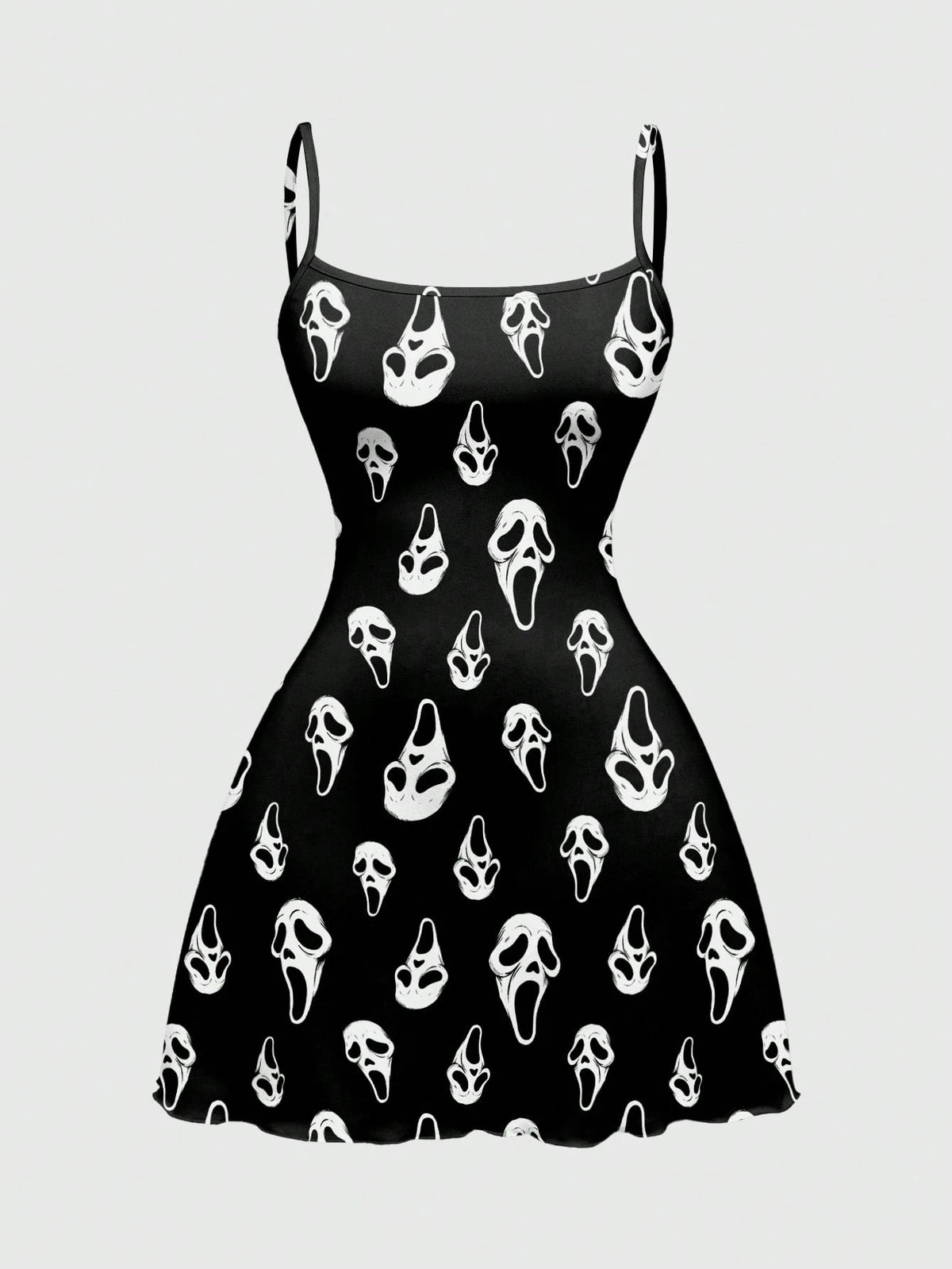 ROMWE Spring/Summer Beach Vacation Graphic Black Gothic Horror Dark Print Sexy Mini Dress For Women, Autumn/Winter
