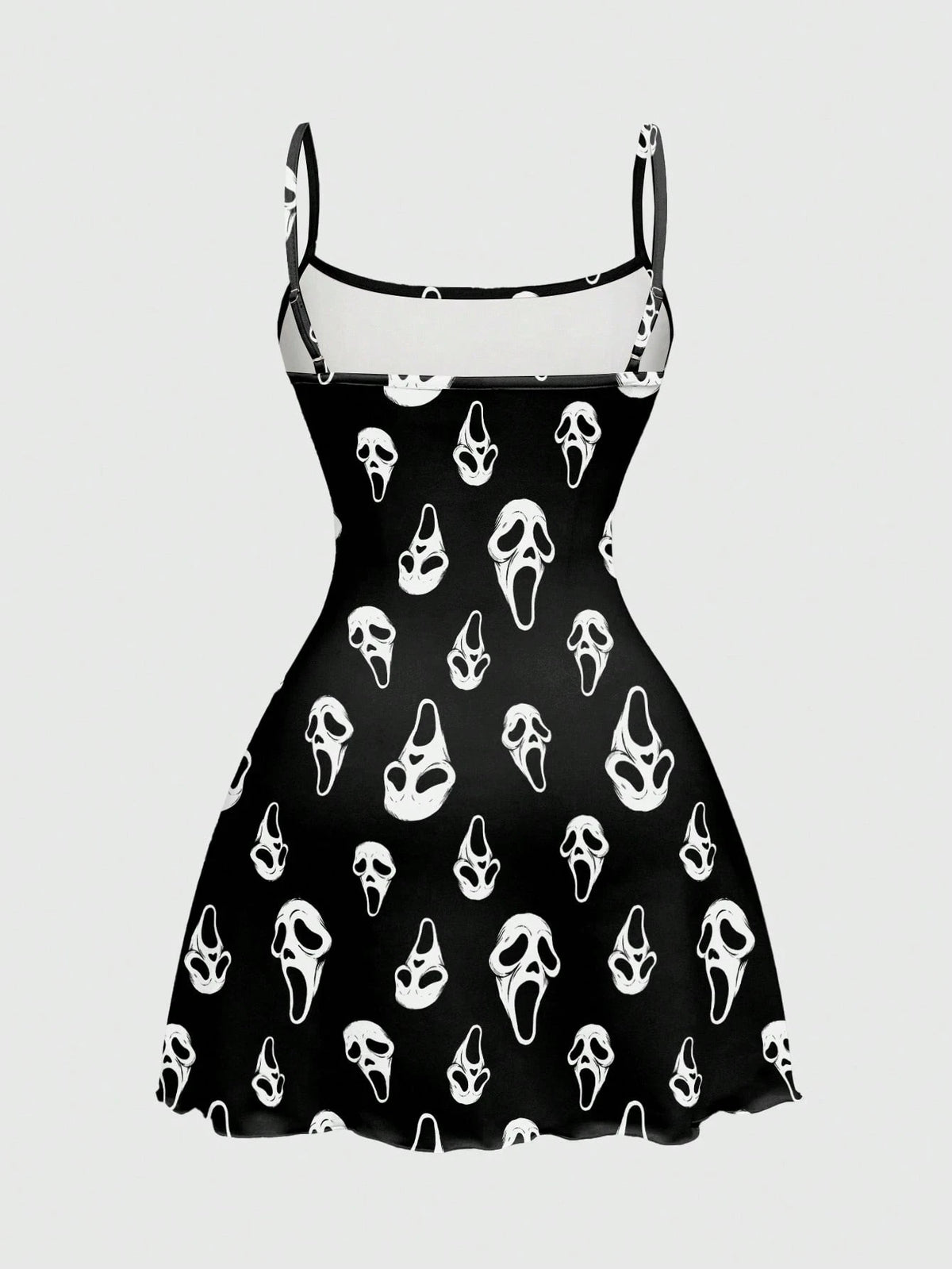 ROMWE Spring/Summer Beach Vacation Graphic Black Gothic Horror Dark Print Sexy Mini Dress For Women, Autumn/Winter