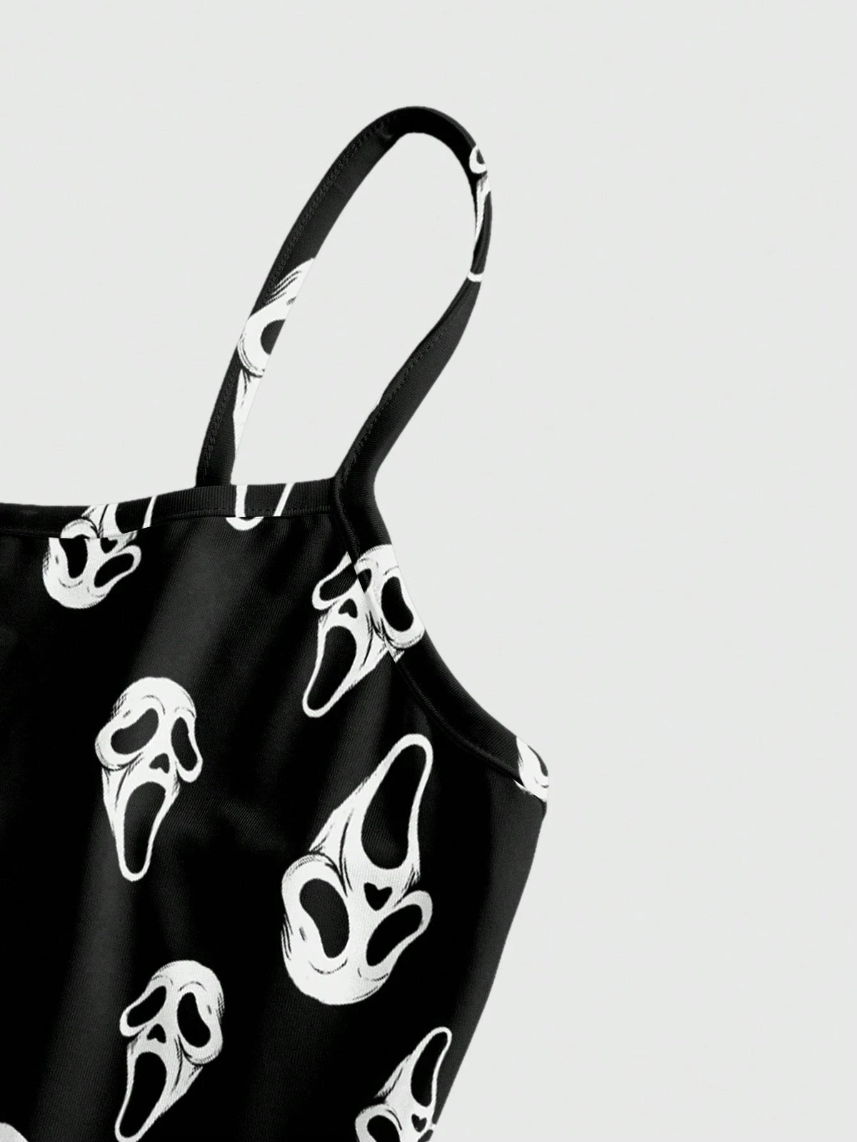 ROMWE Spring/Summer Beach Vacation Graphic Black Gothic Horror Dark Print Sexy Mini Dress For Women, Autumn/Winter
