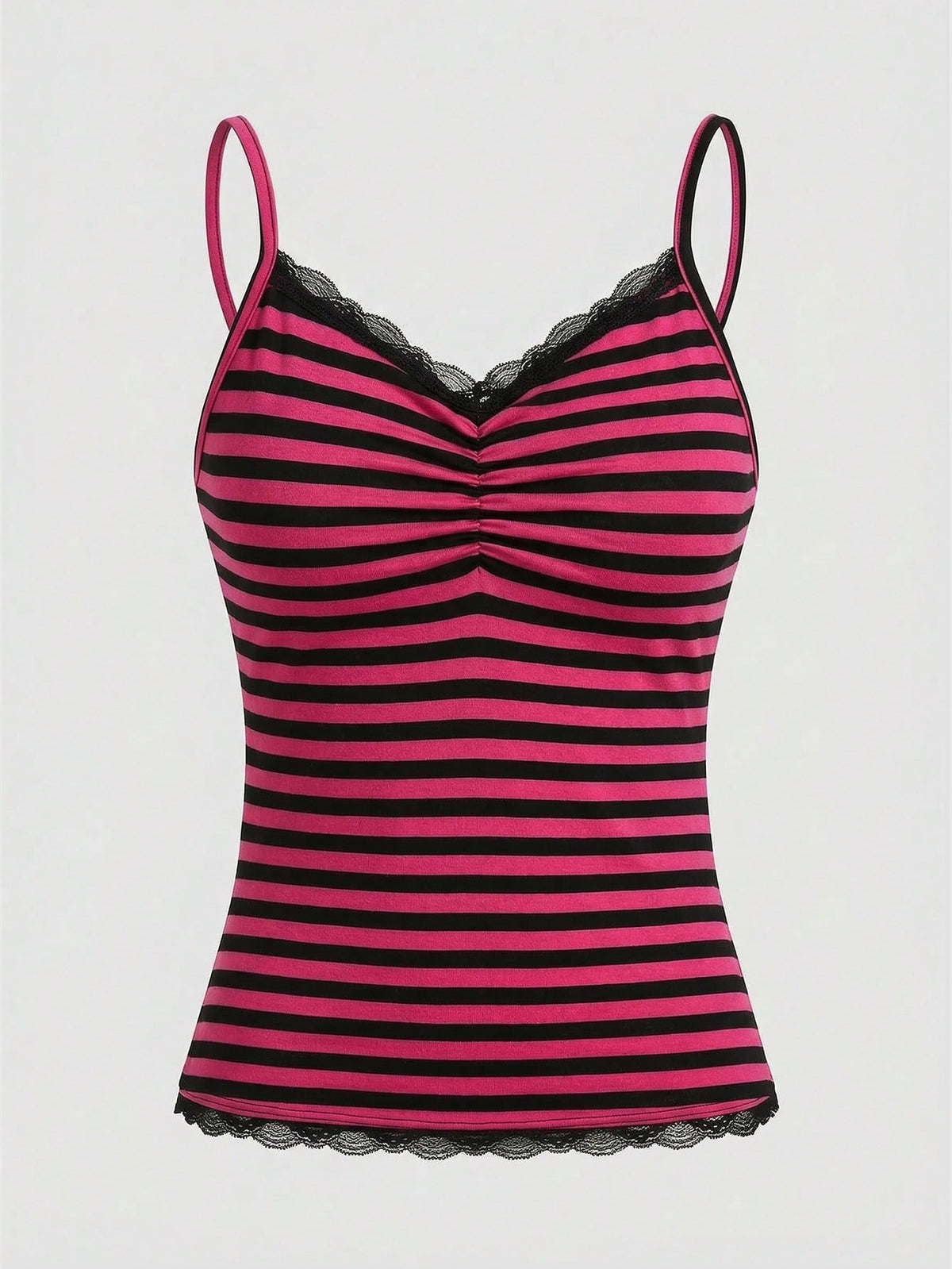 ROMWE Summer Casual Lace Trim Striped Camisole