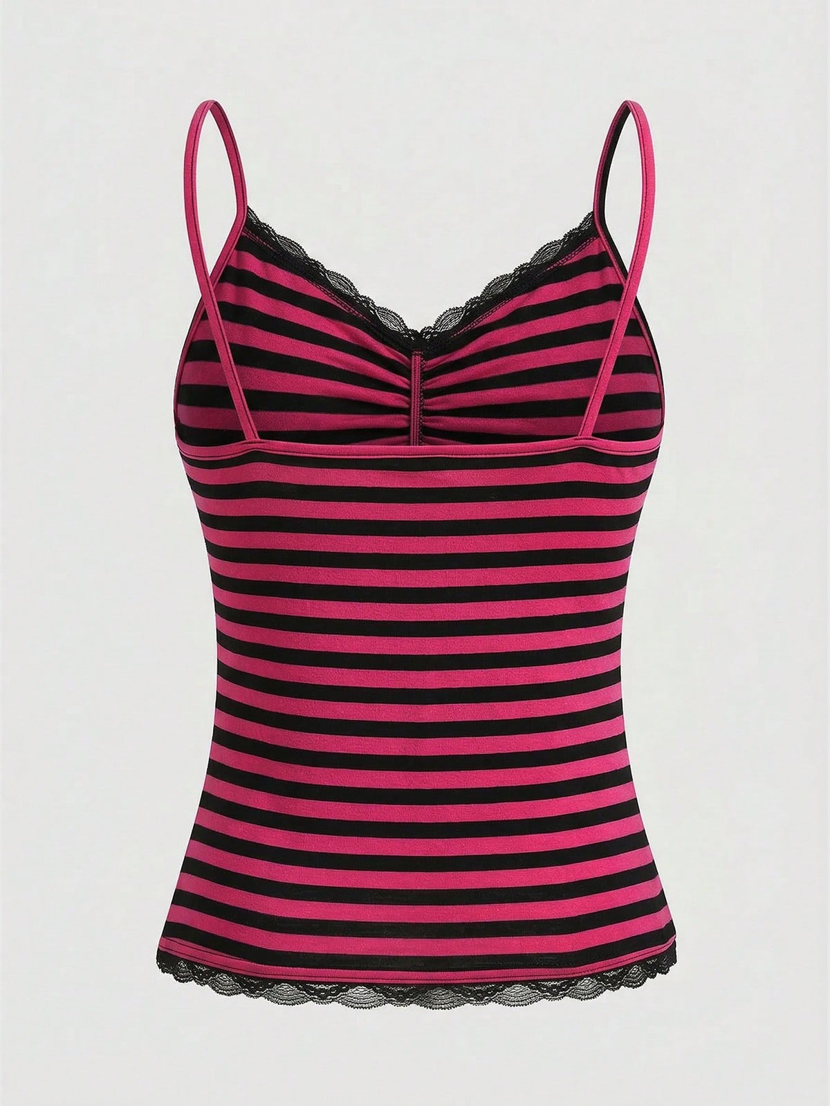 ROMWE Summer Casual Lace Trim Striped Camisole