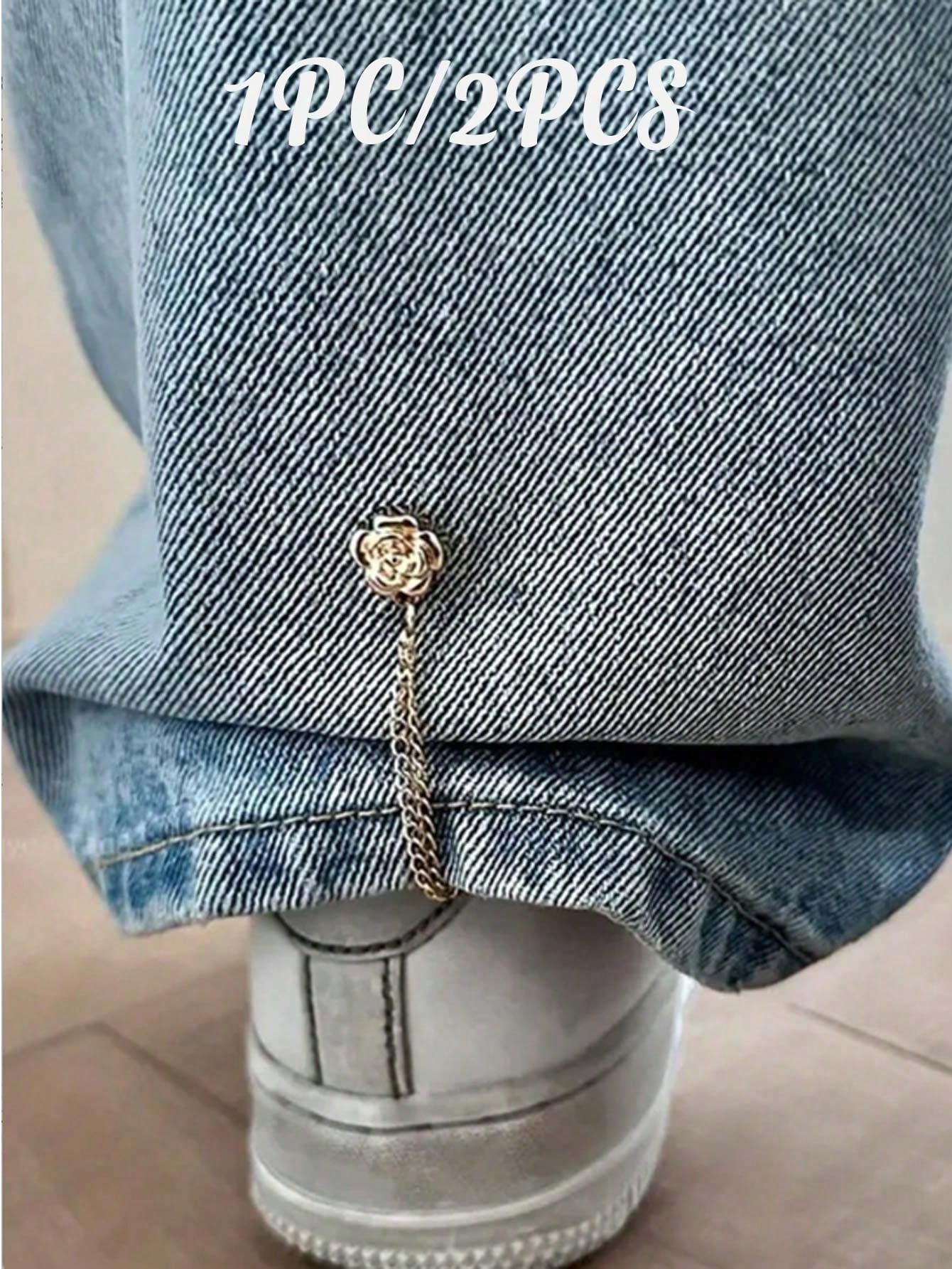 Rose-Shaped Pants Leg Shortener Clips, Hidden Button Design Prevents Pants Dragging, Waterproof, Portable, Durable, Suitable For Jeans And Casual Pants