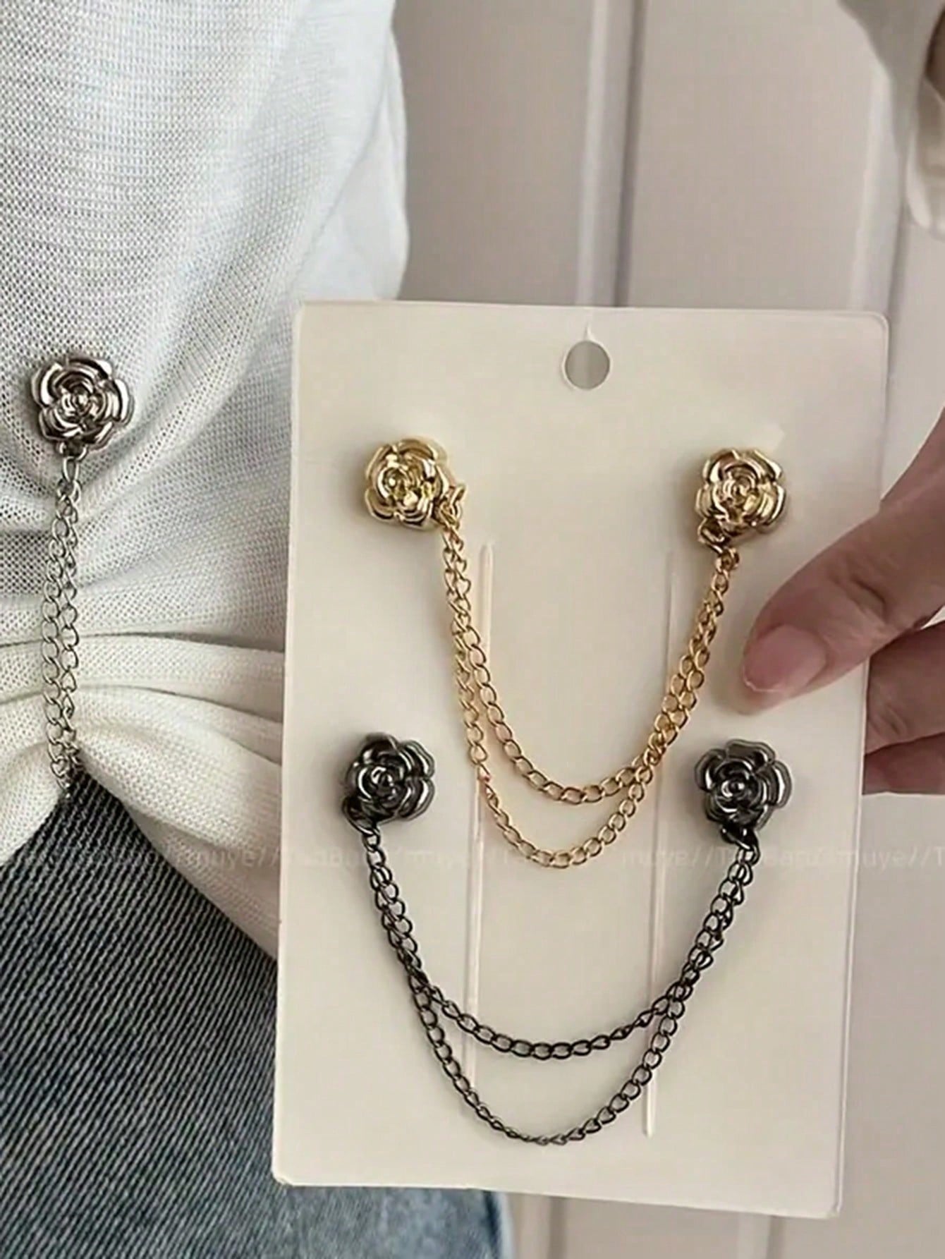 Rose-Shaped Pants Leg Shortener Clips, Hidden Button Design Prevents Pants Dragging, Waterproof, Portable, Durable, Suitable For Jeans And Casual Pants