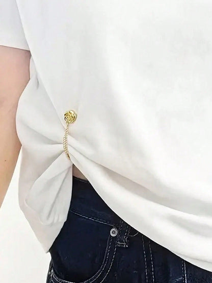Rose-Shaped Pants Leg Shortener Clips, Hidden Button Design Prevents Pants Dragging, Waterproof, Portable, Durable, Suitable For Jeans And Casual Pants
