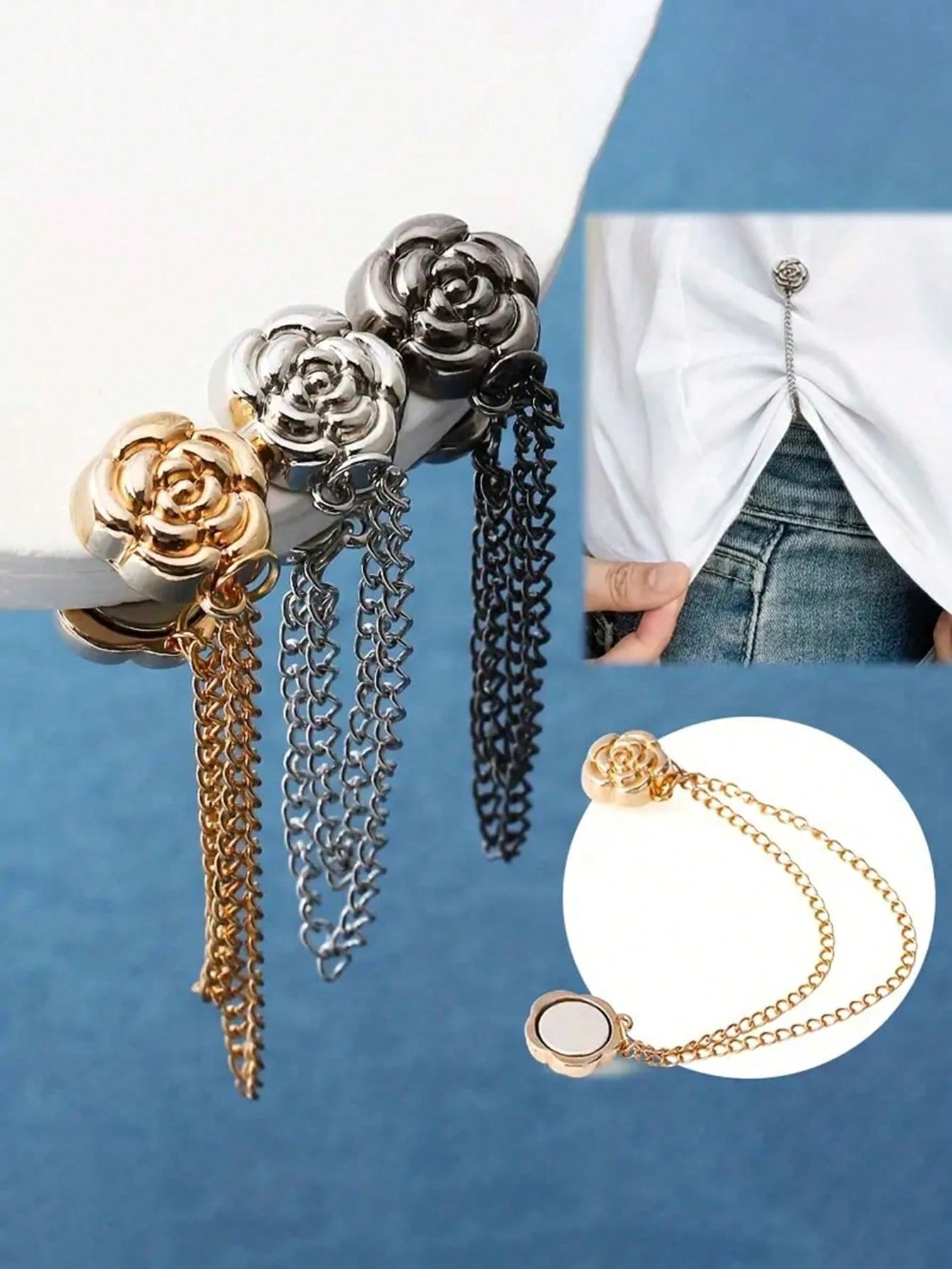 Rose-Shaped Pants Leg Shortener Clips, Hidden Button Design Prevents Pants Dragging, Waterproof, Portable, Durable, Suitable For Jeans And Casual Pants