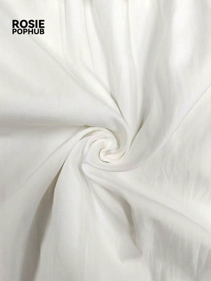 ROSIE POPHUB Women's White Long Ruffle Hem Maxi Dress, Polyester Material, Casual Elegant Preppy Style, Suitable For Beach Vacation, Music Festival, Wedding, Summer Long Dress