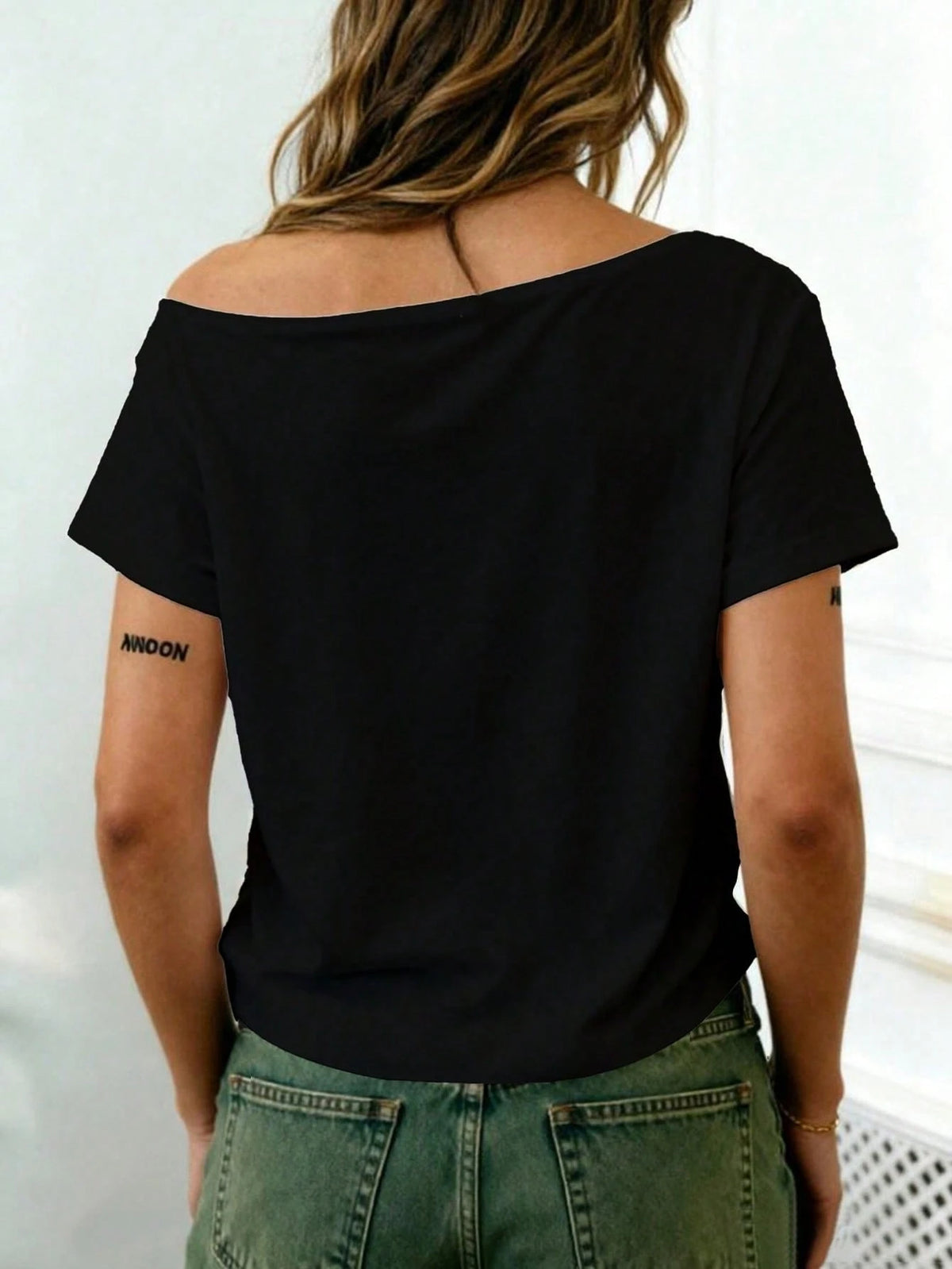 Rovax Cropped Oblique Shoulder Short Sleeve T-Shirt