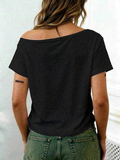 Rovax Cropped Oblique Shoulder Short Sleeve T-Shirt