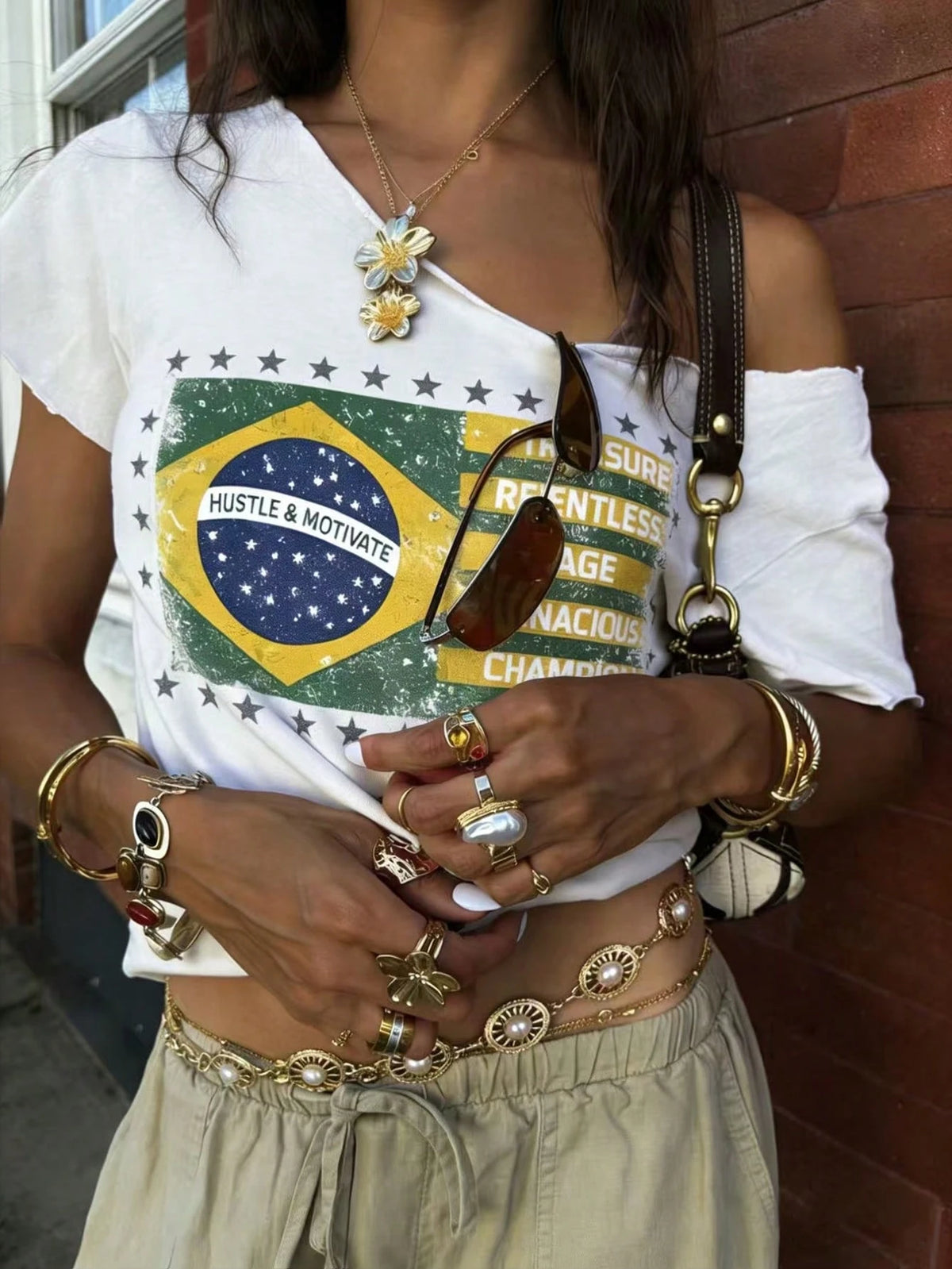 Rovax Cropped Oblique Shoulder Short Sleeve T-Shirt