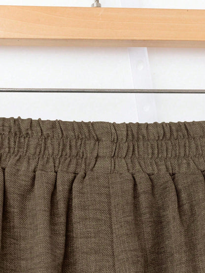 Rusticease Women Casual Solid Color Elastic Waist Wide Leg Pants, Versatile Brown Pants Linen Pants Brown Linen Pants Wide Leg Linen Pants Earthy Pants