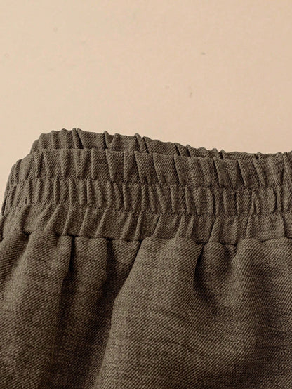Rusticease Women Casual Solid Color Elastic Waist Wide Leg Pants, Versatile Brown Pants Linen Pants Brown Linen Pants Wide Leg Linen Pants Earthy Pants