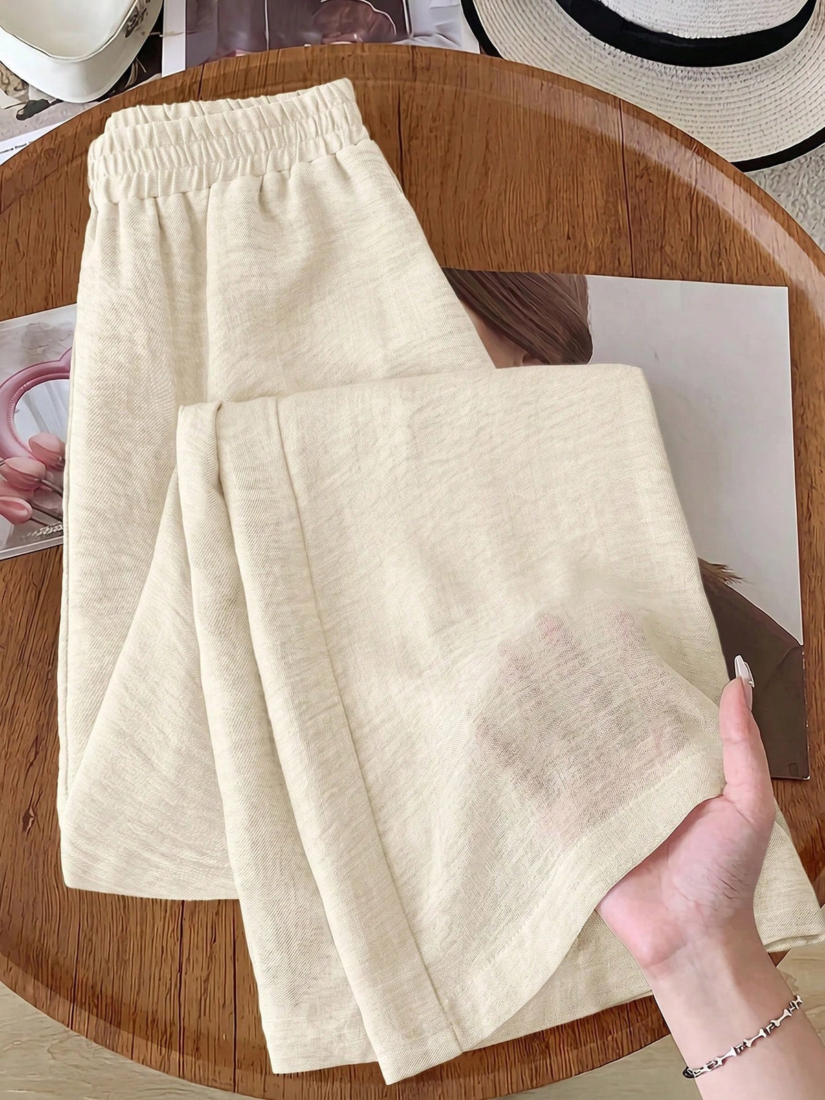 Rusticease Women Casual Solid Color Elastic Waist Wide Leg Pants, Versatile Brown Pants Linen Pants Brown Linen Pants Wide Leg Linen Pants Earthy Pants