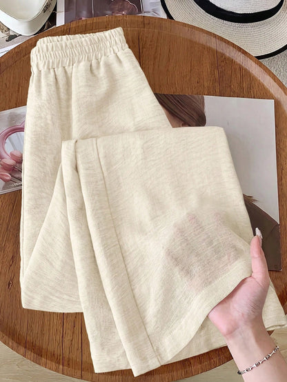 Rusticease Women Casual Solid Color Elastic Waist Wide Leg Pants, Versatile Brown Pants Linen Pants Brown Linen Pants Wide Leg Linen Pants Earthy Pants