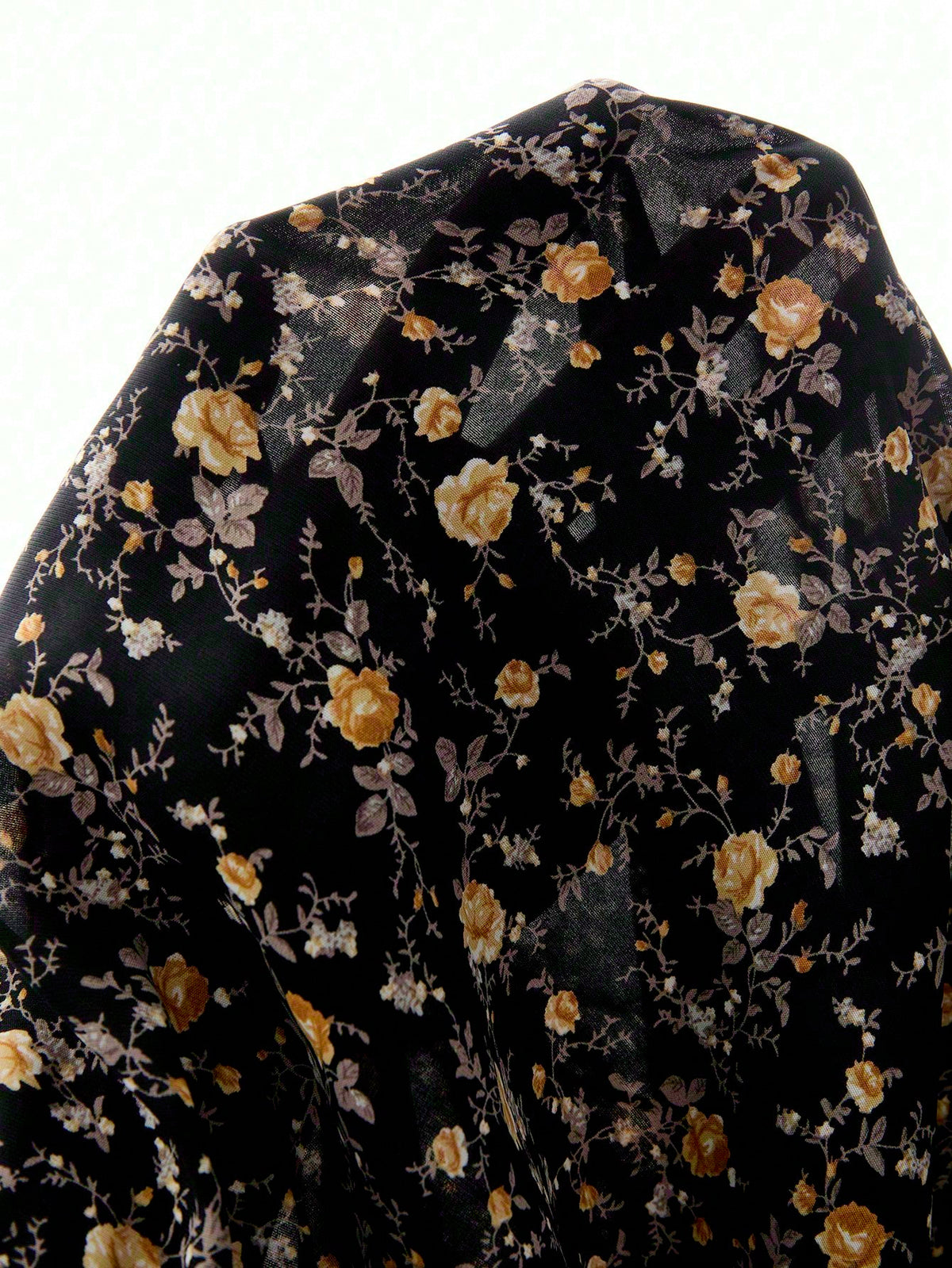 Rusticease Women's Ditsy Floral Round Neck Long Sleeve Button Design Casual Cottage Core Dress Picnic Black And Yellow Autumn