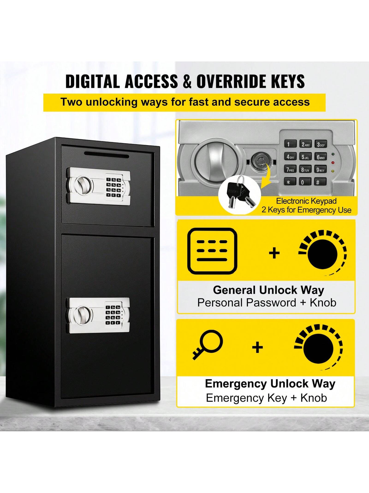 Safe, Home Safe, Steel Security Fingerprint Safe Safe With Digital Keypad And 2 Keys, Large Fireproof Pocket&Q235 Steel&Wall-Mounted Cabinet
