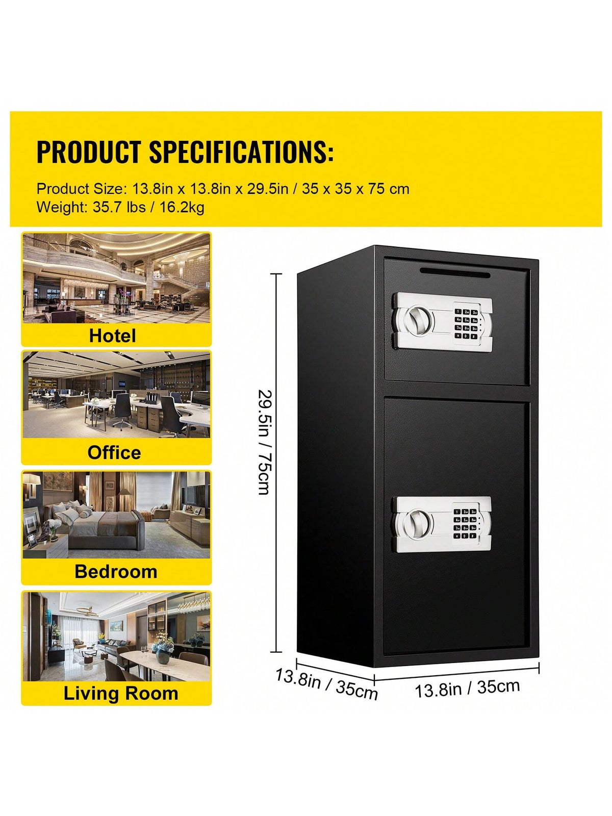Safe, Home Safe, Steel Security Fingerprint Safe Safe With Digital Keypad And 2 Keys, Large Fireproof Pocket&Q235 Steel&Wall-Mounted Cabinet