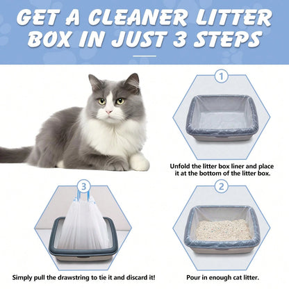 SANNAX Cat Litter Box Liners, Heavy Duty Cat Litter Bags, 30 Count Extra-Thick 3MIL Drawstring Cat Litter Box Bags, Jumbo 36'' X 19'' Cat Litter Box Liners- Tear & Leak Resistant- Pet Supplies(3 Rol