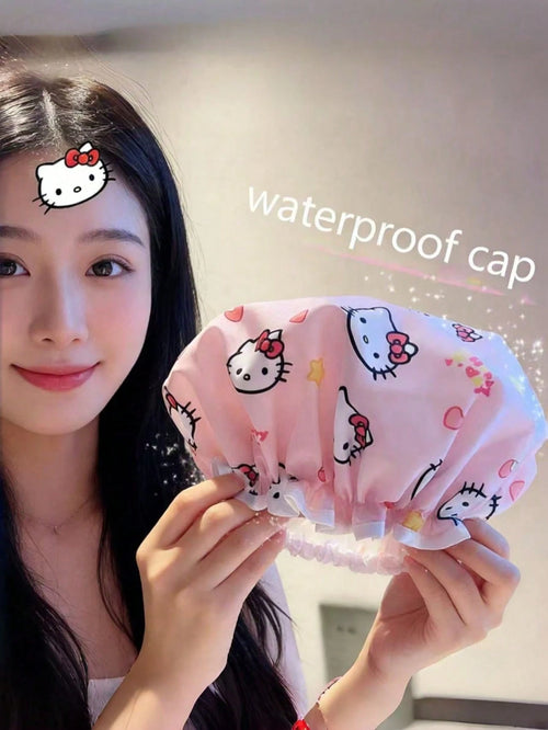 SANRIO 1pc/2pcs Double Layer Shower Cap- PVC Material, Cute Print Design, Suitable For Bathroom, Kitchen And Travel, Perfect Gift Hair Accessory For Birthday, Party, Christmas