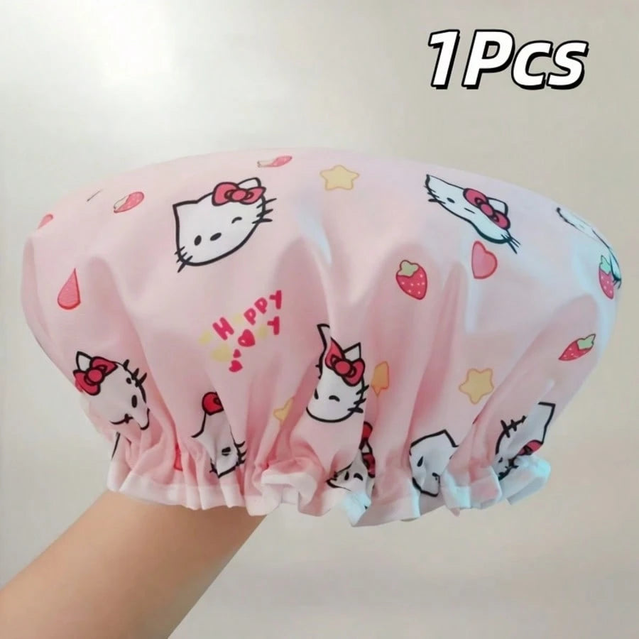 SANRIO 1pc/2pcs Double Layer Shower Cap- PVC Material, Cute Print Design, Suitable For Bathroom, Kitchen And Travel, Perfect Gift Hair Accessory For Birthday, Party, Christmas