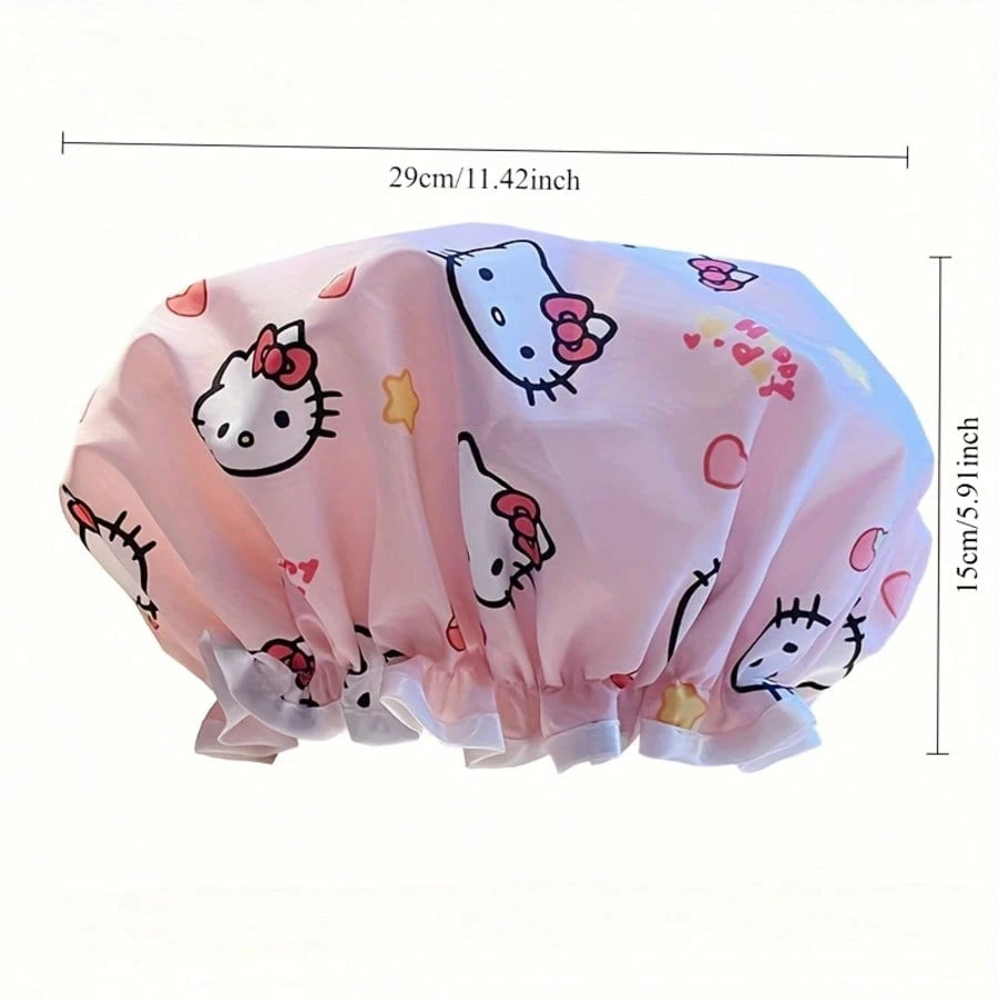 SANRIO 1pc/2pcs Double Layer Shower Cap- PVC Material, Cute Print Design, Suitable For Bathroom, Kitchen And Travel, Perfect Gift Hair Accessory For Birthday, Party, Christmas